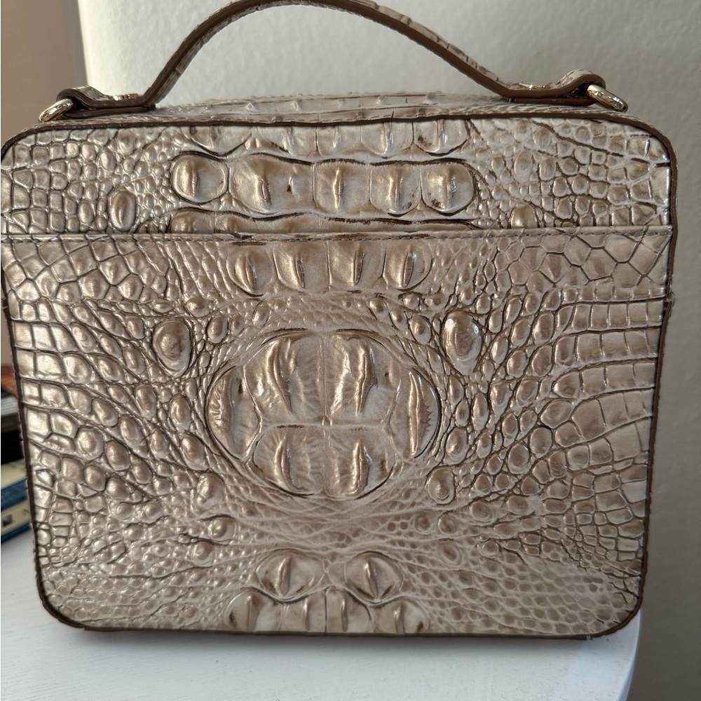 Brahmin Evie Crocodile-Embossed Crossbody Bag in Cream - Picture 2 of 10